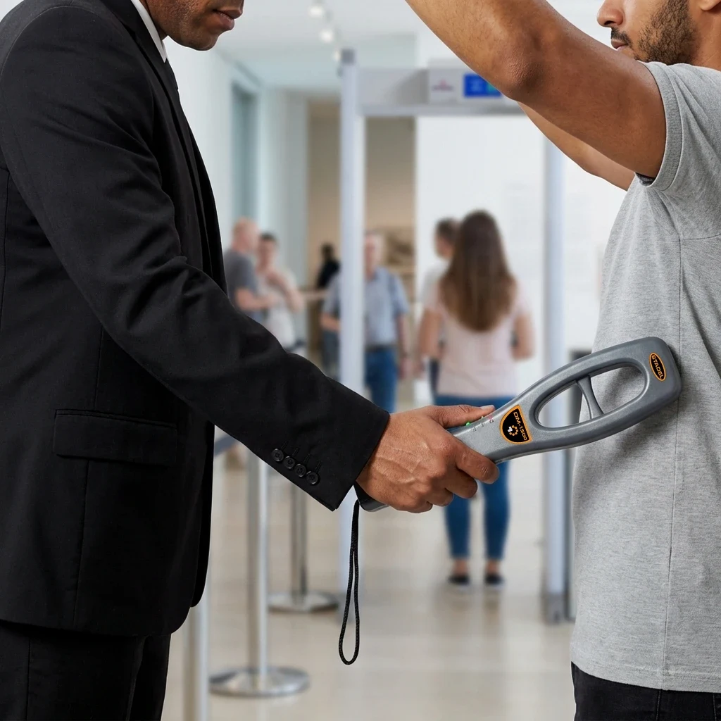 Agent de sûreté contrôlant un visiteur avec le DM-1500
